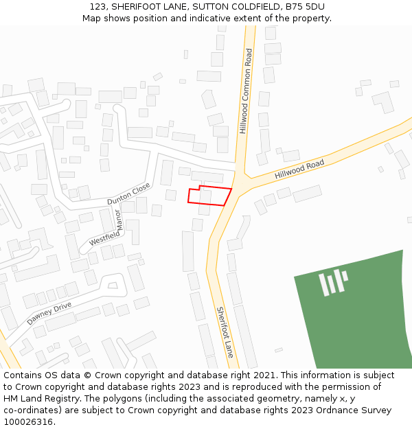 123, SHERIFOOT LANE, SUTTON COLDFIELD, B75 5DU: Location map and indicative extent of plot