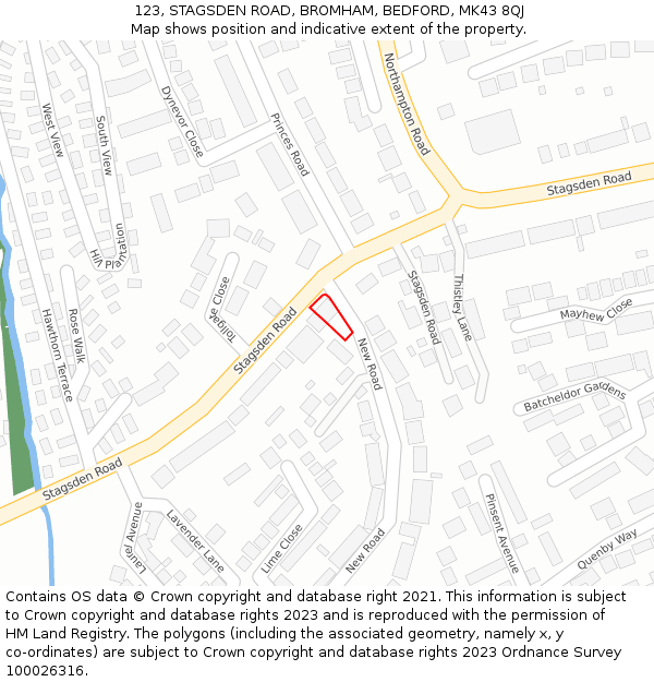 123, STAGSDEN ROAD, BROMHAM, BEDFORD, MK43 8QJ: Location map and indicative extent of plot