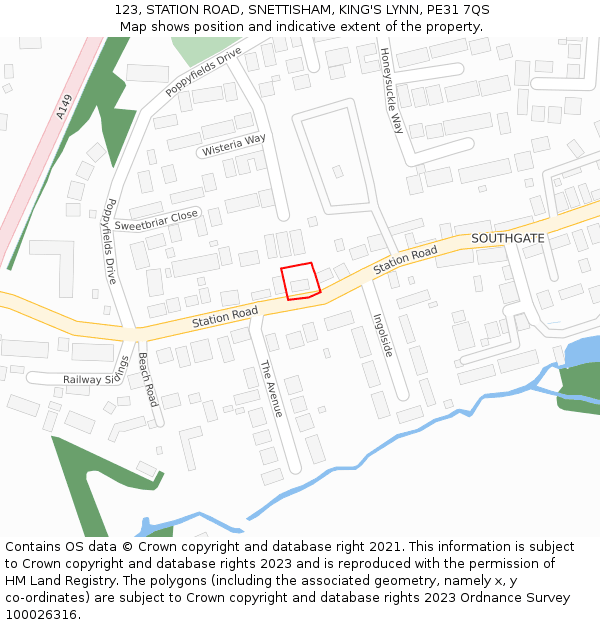 123, STATION ROAD, SNETTISHAM, KING'S LYNN, PE31 7QS: Location map and indicative extent of plot