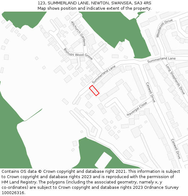 123, SUMMERLAND LANE, NEWTON, SWANSEA, SA3 4RS: Location map and indicative extent of plot
