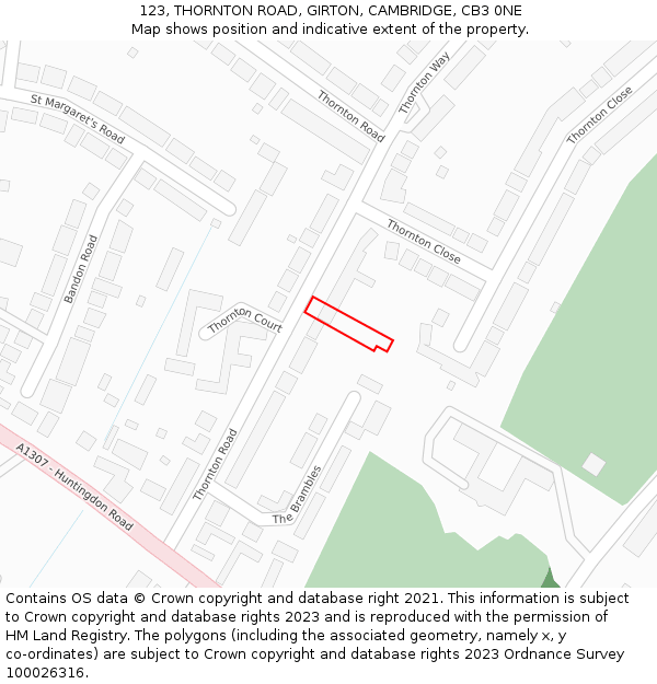 123, THORNTON ROAD, GIRTON, CAMBRIDGE, CB3 0NE: Location map and indicative extent of plot