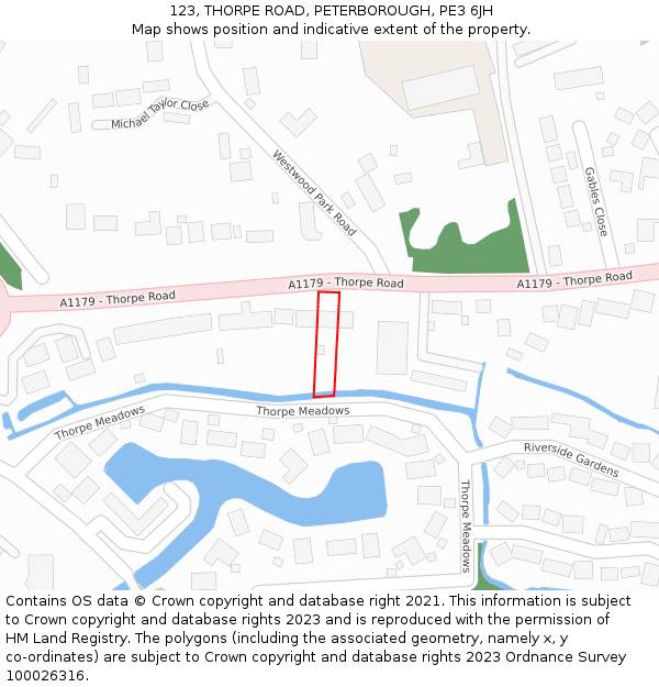 123, THORPE ROAD, PETERBOROUGH, PE3 6JH: Location map and indicative extent of plot