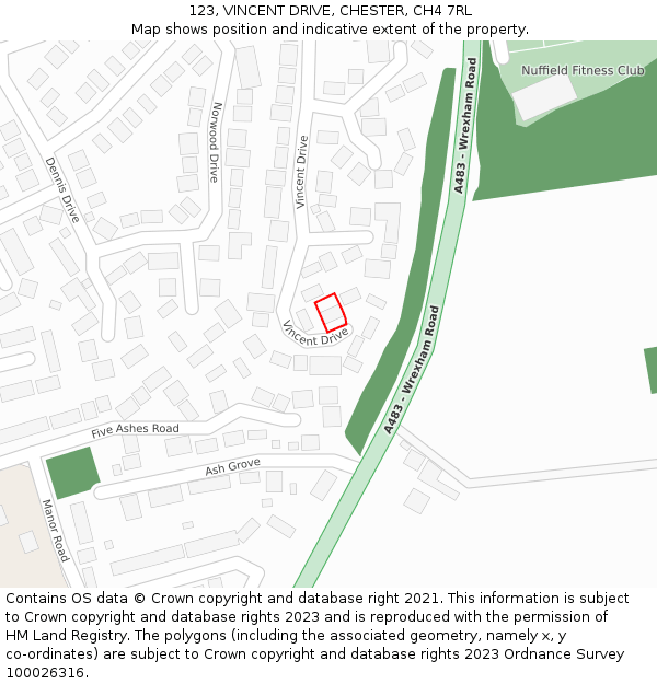 123, VINCENT DRIVE, CHESTER, CH4 7RL: Location map and indicative extent of plot