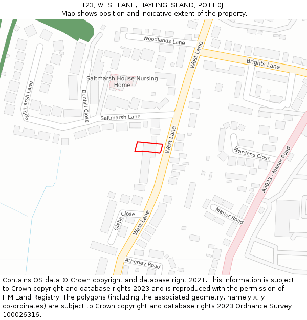 123, WEST LANE, HAYLING ISLAND, PO11 0JL: Location map and indicative extent of plot