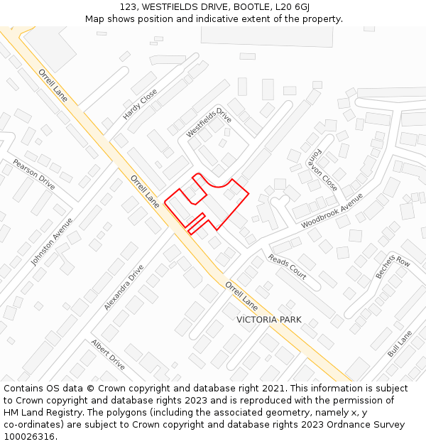 123, WESTFIELDS DRIVE, BOOTLE, L20 6GJ: Location map and indicative extent of plot