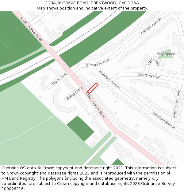 123A, INGRAVE ROAD, BRENTWOOD, CM13 2AA: Location map and indicative extent of plot