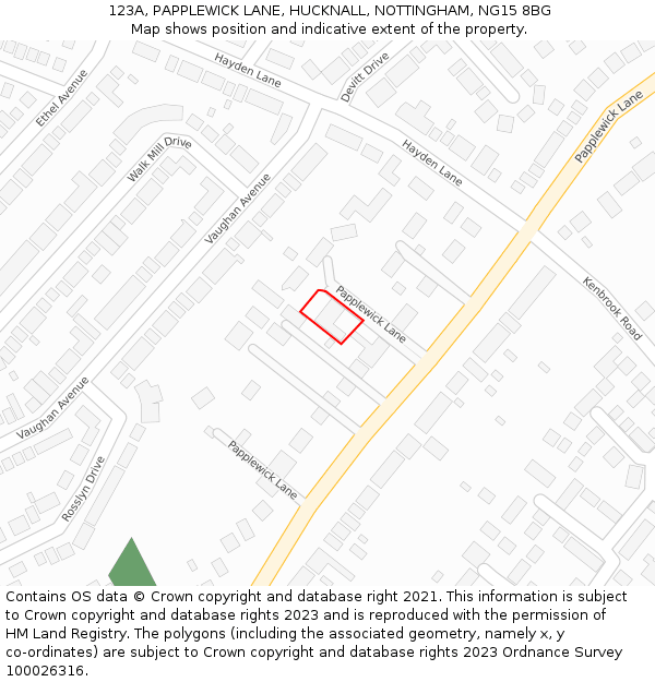 123A, PAPPLEWICK LANE, HUCKNALL, NOTTINGHAM, NG15 8BG: Location map and indicative extent of plot