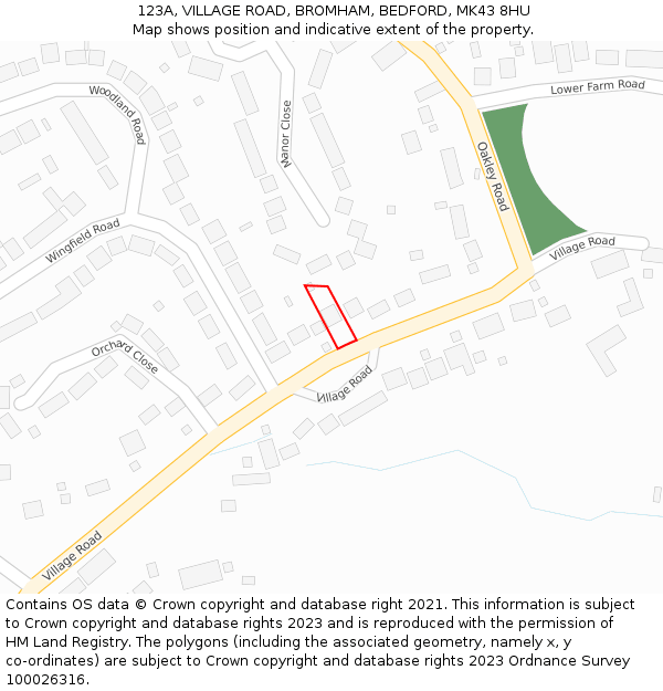 123A, VILLAGE ROAD, BROMHAM, BEDFORD, MK43 8HU: Location map and indicative extent of plot