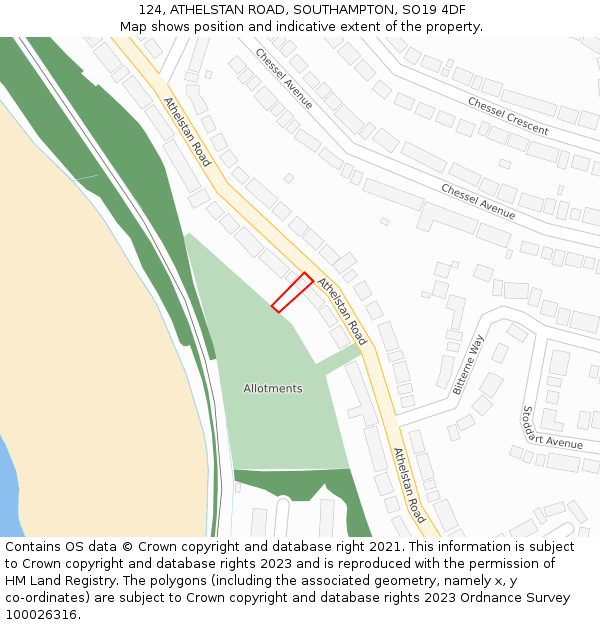 124, ATHELSTAN ROAD, SOUTHAMPTON, SO19 4DF: Location map and indicative extent of plot