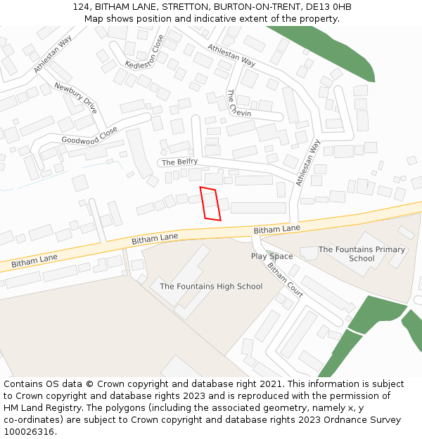 124, BITHAM LANE, STRETTON, BURTON-ON-TRENT, DE13 0HB: Location map and indicative extent of plot