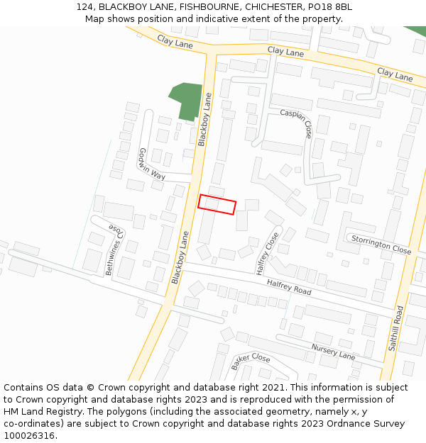 124, BLACKBOY LANE, FISHBOURNE, CHICHESTER, PO18 8BL: Location map and indicative extent of plot