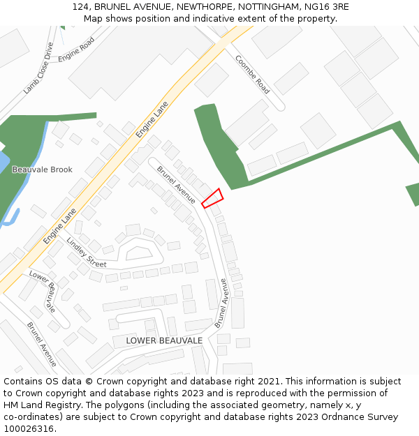 124, BRUNEL AVENUE, NEWTHORPE, NOTTINGHAM, NG16 3RE: Location map and indicative extent of plot