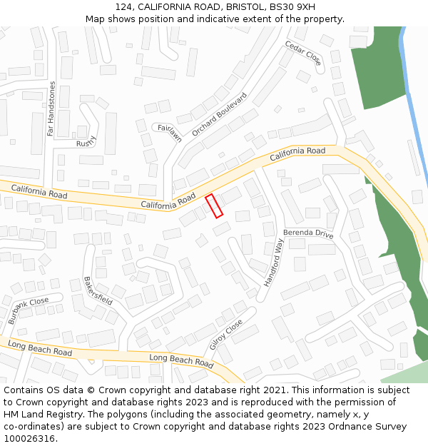 124, CALIFORNIA ROAD, BRISTOL, BS30 9XH: Location map and indicative extent of plot