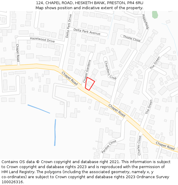 124, CHAPEL ROAD, HESKETH BANK, PRESTON, PR4 6RU: Location map and indicative extent of plot