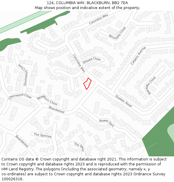 124, COLUMBIA WAY, BLACKBURN, BB2 7EA: Location map and indicative extent of plot