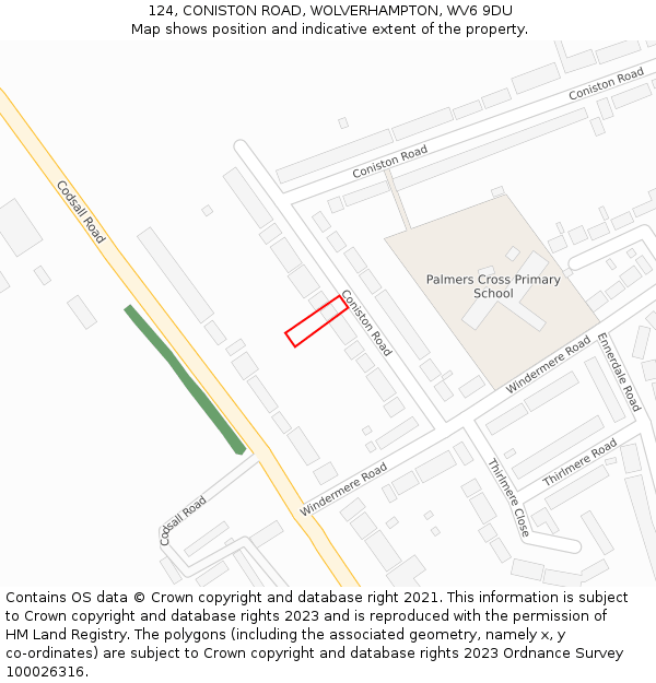 124, CONISTON ROAD, WOLVERHAMPTON, WV6 9DU: Location map and indicative extent of plot
