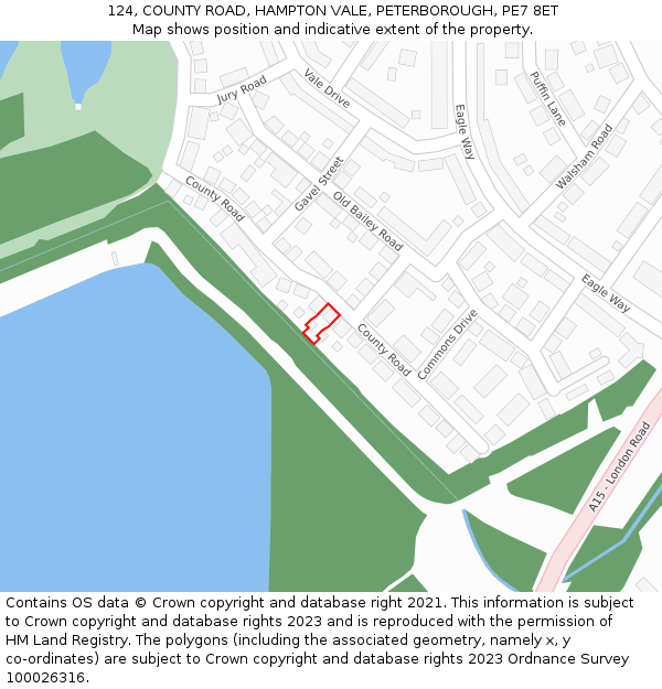 124, COUNTY ROAD, HAMPTON VALE, PETERBOROUGH, PE7 8ET: Location map and indicative extent of plot