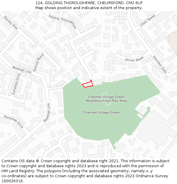 124, GOLDING THOROUGHFARE, CHELMSFORD, CM2 6UF: Location map and indicative extent of plot