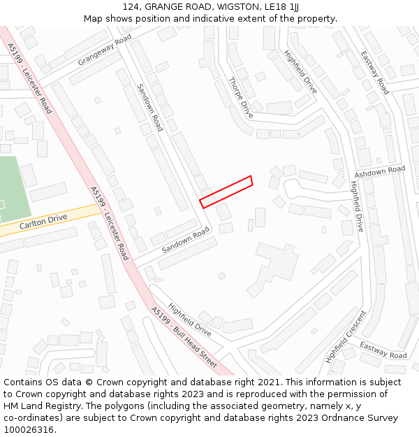 124, GRANGE ROAD, WIGSTON, LE18 1JJ: Location map and indicative extent of plot