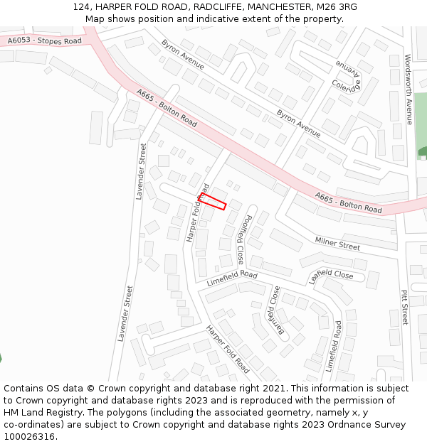 124, HARPER FOLD ROAD, RADCLIFFE, MANCHESTER, M26 3RG: Location map and indicative extent of plot