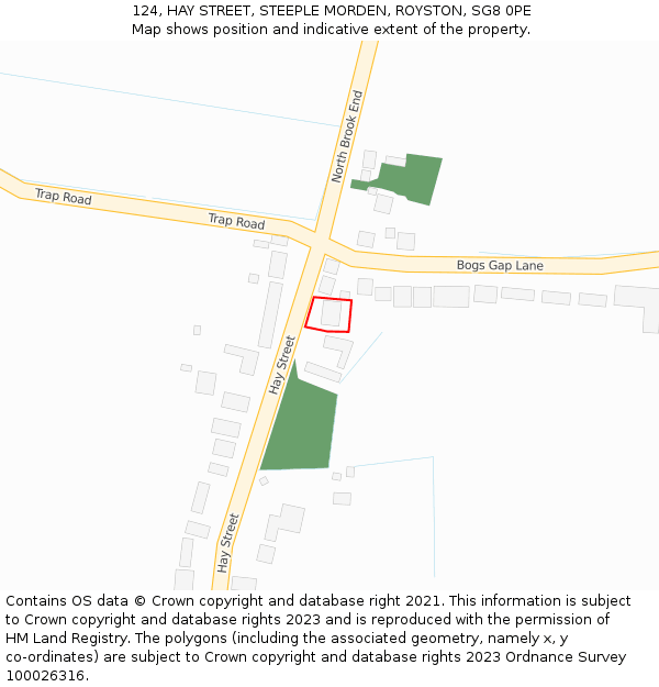 124, HAY STREET, STEEPLE MORDEN, ROYSTON, SG8 0PE: Location map and indicative extent of plot