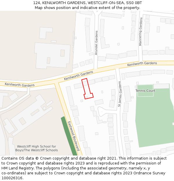 124, KENILWORTH GARDENS, WESTCLIFF-ON-SEA, SS0 0BT: Location map and indicative extent of plot