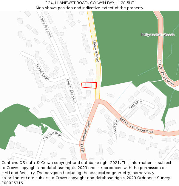 124, LLANRWST ROAD, COLWYN BAY, LL28 5UT: Location map and indicative extent of plot