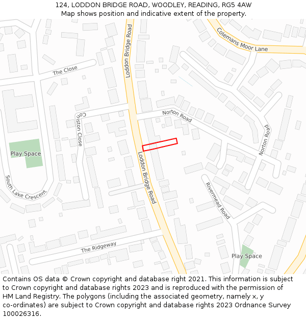 124, LODDON BRIDGE ROAD, WOODLEY, READING, RG5 4AW: Location map and indicative extent of plot