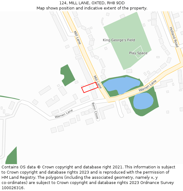 124, MILL LANE, OXTED, RH8 9DD: Location map and indicative extent of plot