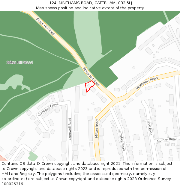 124, NINEHAMS ROAD, CATERHAM, CR3 5LJ: Location map and indicative extent of plot