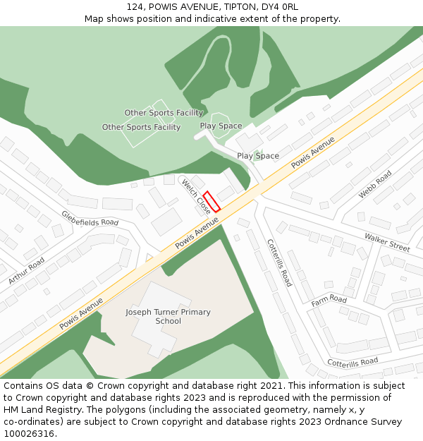 124, POWIS AVENUE, TIPTON, DY4 0RL: Location map and indicative extent of plot