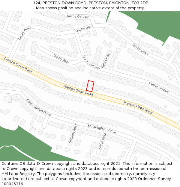 124, PRESTON DOWN ROAD, PRESTON, PAIGNTON, TQ3 1DP: Location map and indicative extent of plot