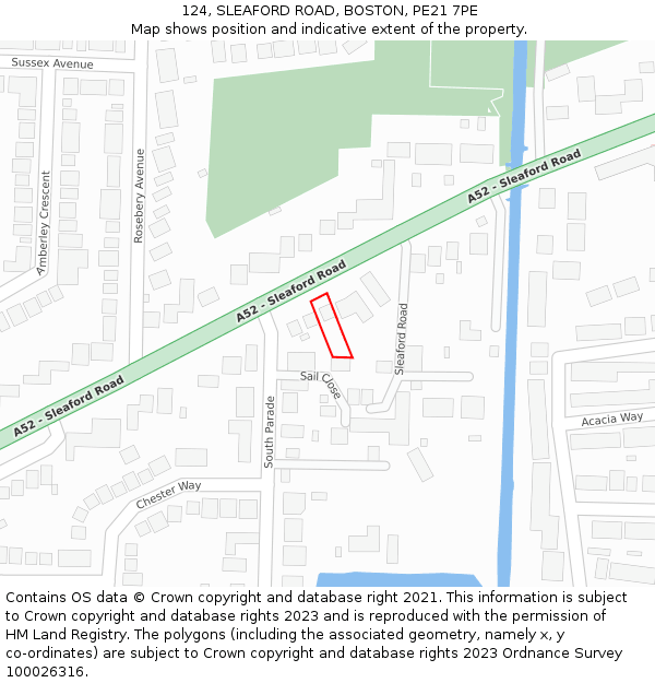 124, SLEAFORD ROAD, BOSTON, PE21 7PE: Location map and indicative extent of plot