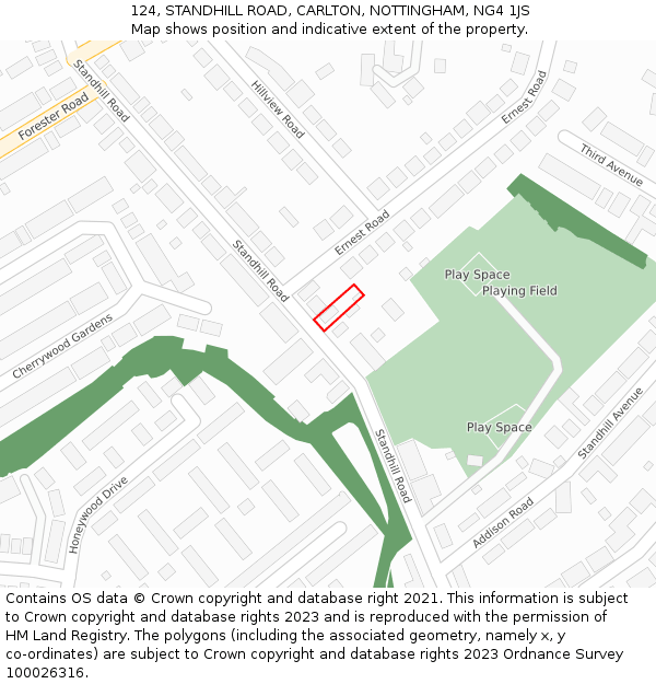 124, STANDHILL ROAD, CARLTON, NOTTINGHAM, NG4 1JS: Location map and indicative extent of plot