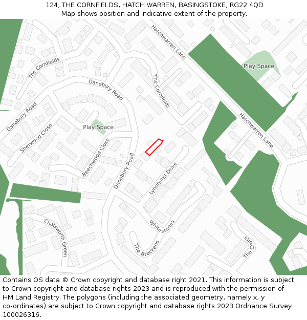 124, THE CORNFIELDS, HATCH WARREN, BASINGSTOKE, RG22 4QD: Location map and indicative extent of plot