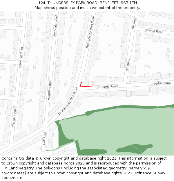 124, THUNDERSLEY PARK ROAD, BENFLEET, SS7 1EN: Location map and indicative extent of plot