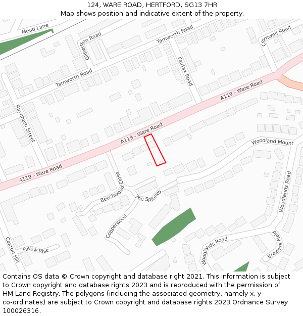 124, WARE ROAD, HERTFORD, SG13 7HR: Location map and indicative extent of plot