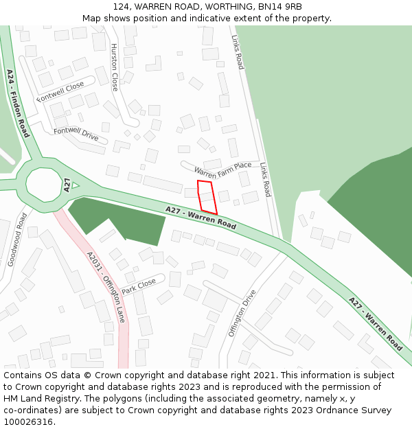 124, WARREN ROAD, WORTHING, BN14 9RB: Location map and indicative extent of plot