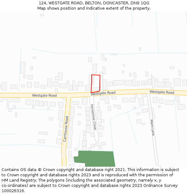124, WESTGATE ROAD, BELTON, DONCASTER, DN9 1QG: Location map and indicative extent of plot