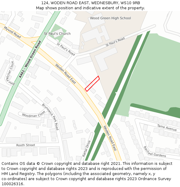 124, WODEN ROAD EAST, WEDNESBURY, WS10 9RB: Location map and indicative extent of plot