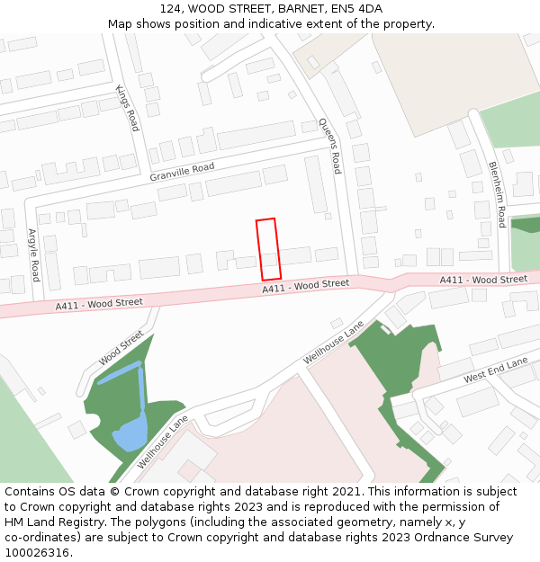 124, WOOD STREET, BARNET, EN5 4DA: Location map and indicative extent of plot