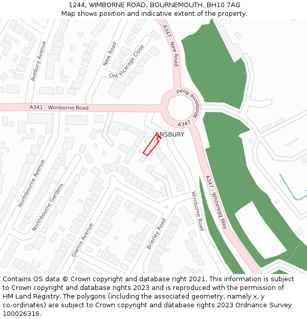 1244, WIMBORNE ROAD, BOURNEMOUTH, BH10 7AG: Location map and indicative extent of plot