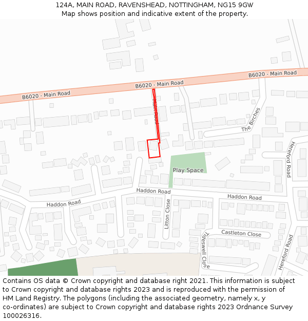 124A, MAIN ROAD, RAVENSHEAD, NOTTINGHAM, NG15 9GW: Location map and indicative extent of plot