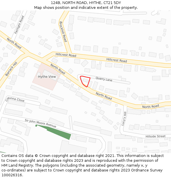 124B, NORTH ROAD, HYTHE, CT21 5DY: Location map and indicative extent of plot