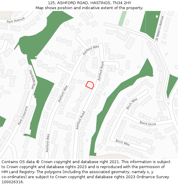 125, ASHFORD ROAD, HASTINGS, TN34 2HY: Location map and indicative extent of plot