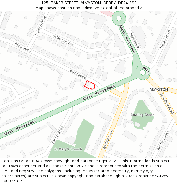 125, BAKER STREET, ALVASTON, DERBY, DE24 8SE: Location map and indicative extent of plot