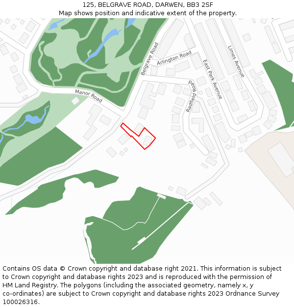 125, BELGRAVE ROAD, DARWEN, BB3 2SF: Location map and indicative extent of plot