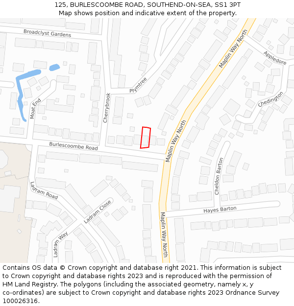 125, BURLESCOOMBE ROAD, SOUTHEND-ON-SEA, SS1 3PT: Location map and indicative extent of plot