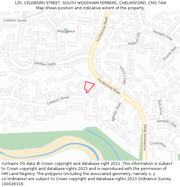 125, CELEBORN STREET, SOUTH WOODHAM FERRERS, CHELMSFORD, CM3 7AW: Location map and indicative extent of plot