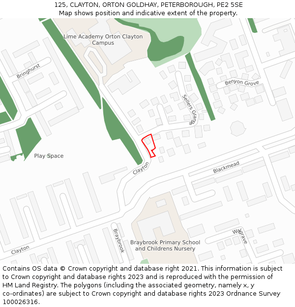 125, CLAYTON, ORTON GOLDHAY, PETERBOROUGH, PE2 5SE: Location map and indicative extent of plot